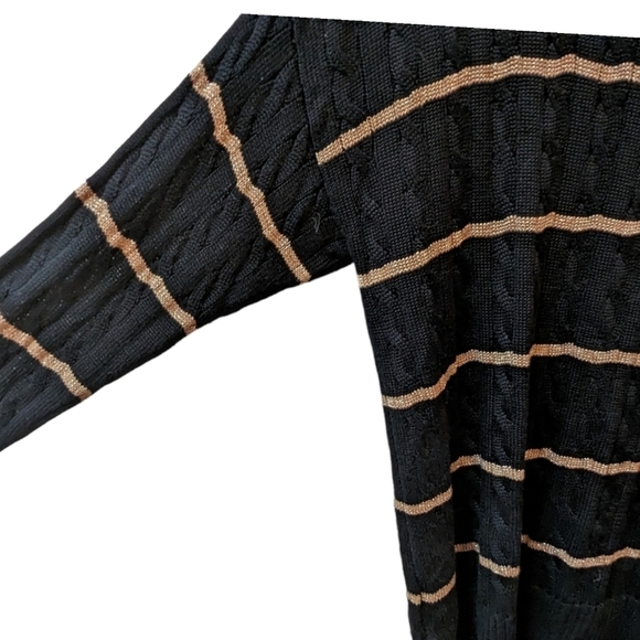 Lauren Ralph Lauren Black & Gold Striped Long Sleeved Boatneck Sweater (L) - Picture 4 of 5
